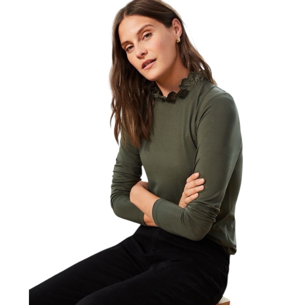 Baukjen Agatha Scalloped Eyelet Ruffle Neck Organic Cotton Knit Top - 8